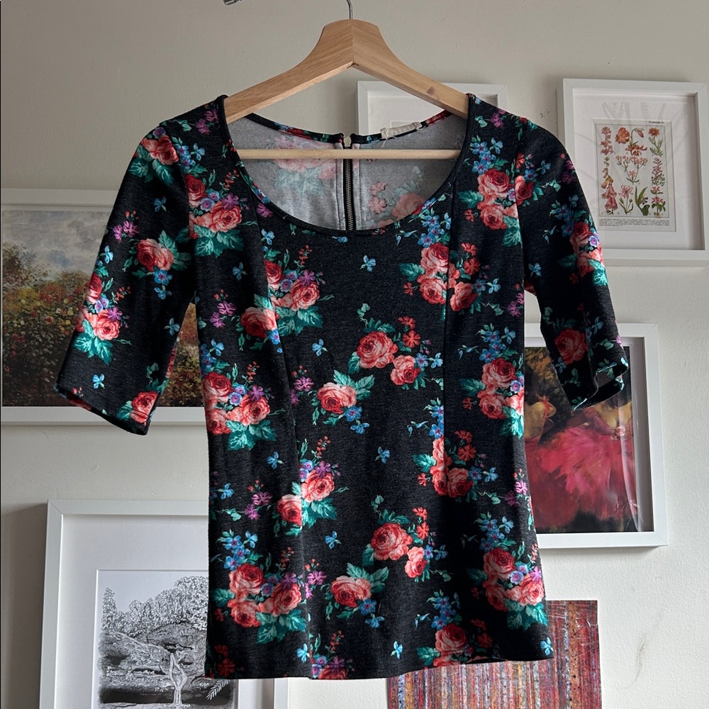 Floral Black Top